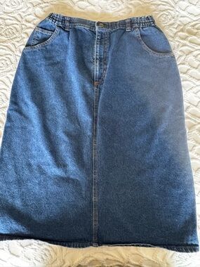 Vintage Denim Midi Skirt USA Made 28 Waist Size 14 Straight Blue Jean Skirt